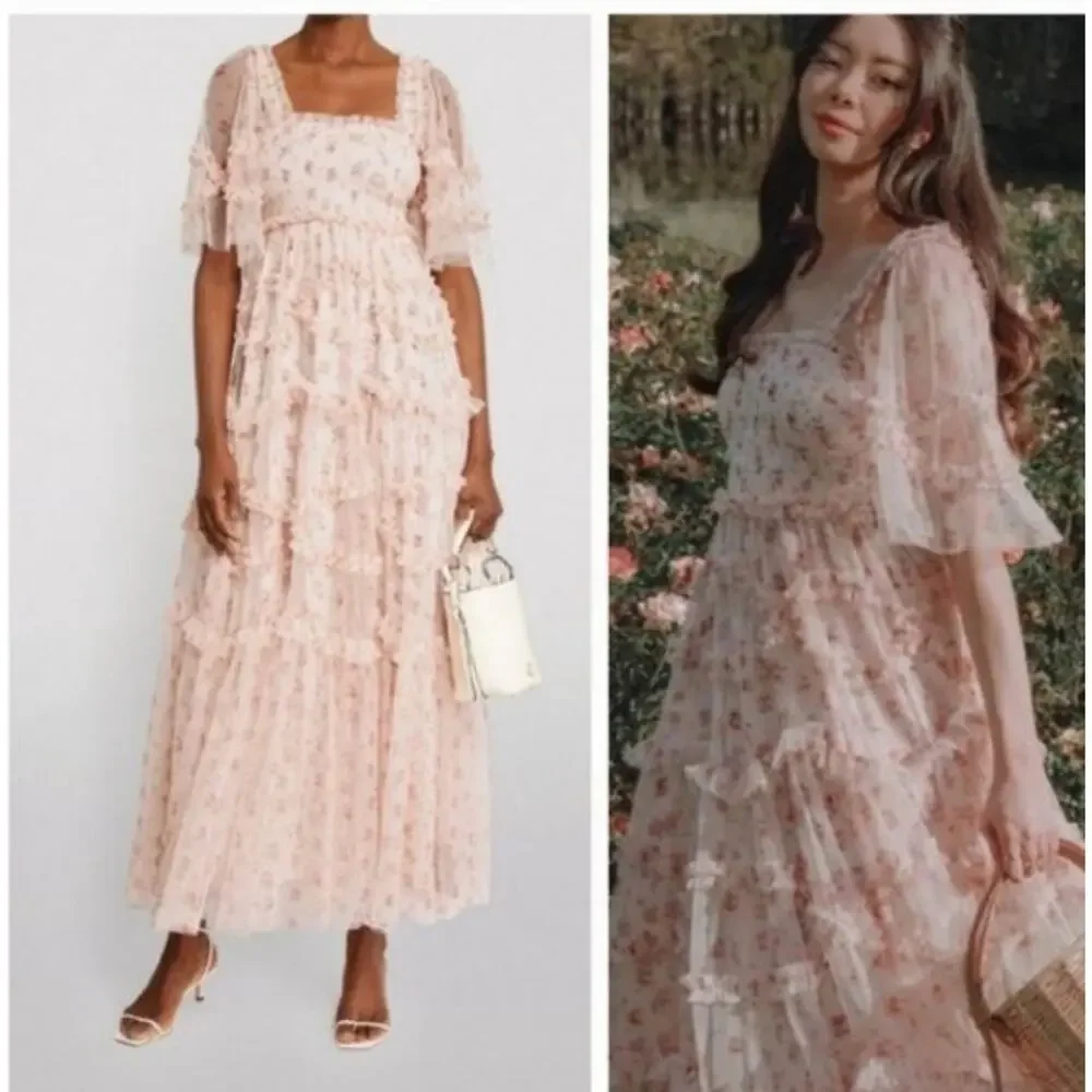 NEEDLE & THREAD Sz 2 Bijou Rose Smocked Maxi Dress Gown - Picture 11 of 13